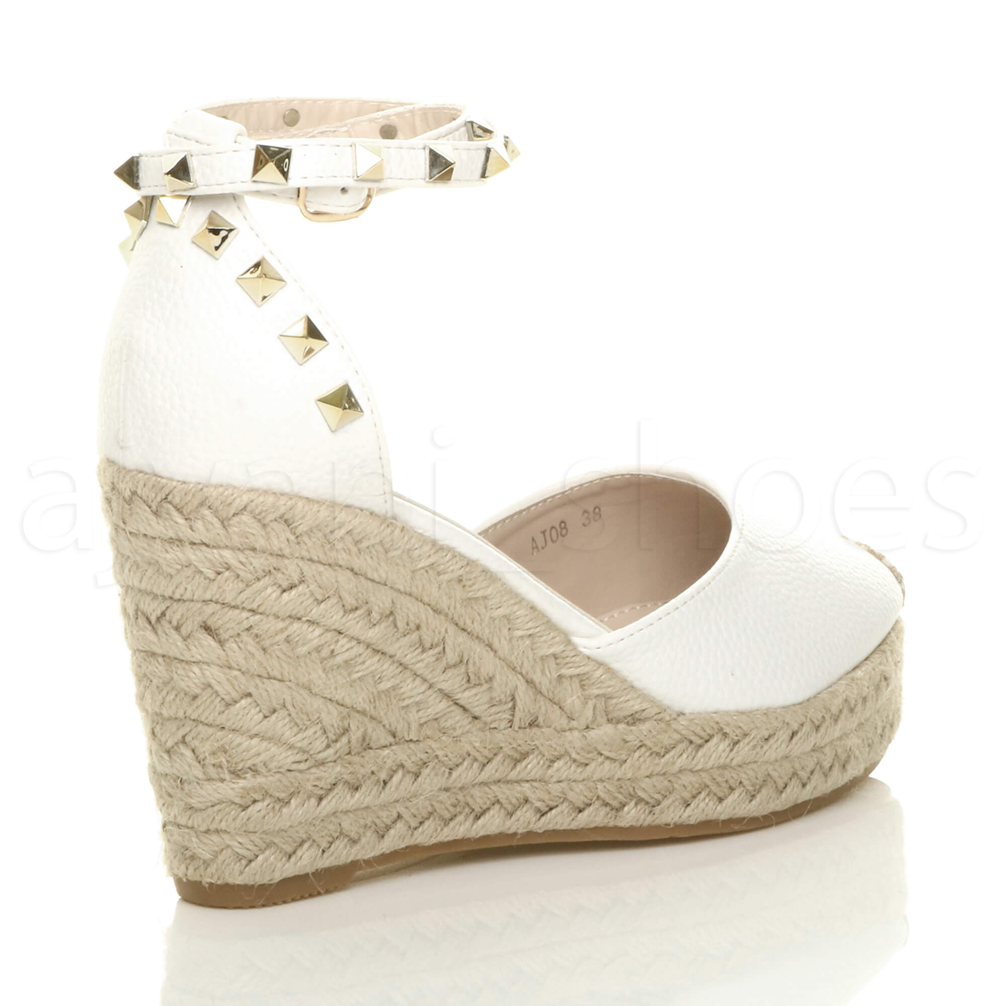 WOMENS LADIES HIGH WEDGE HEEL STUDDED ANKLE STRAP ESPADRILLES SHOES SANDALS SIZE | eBay