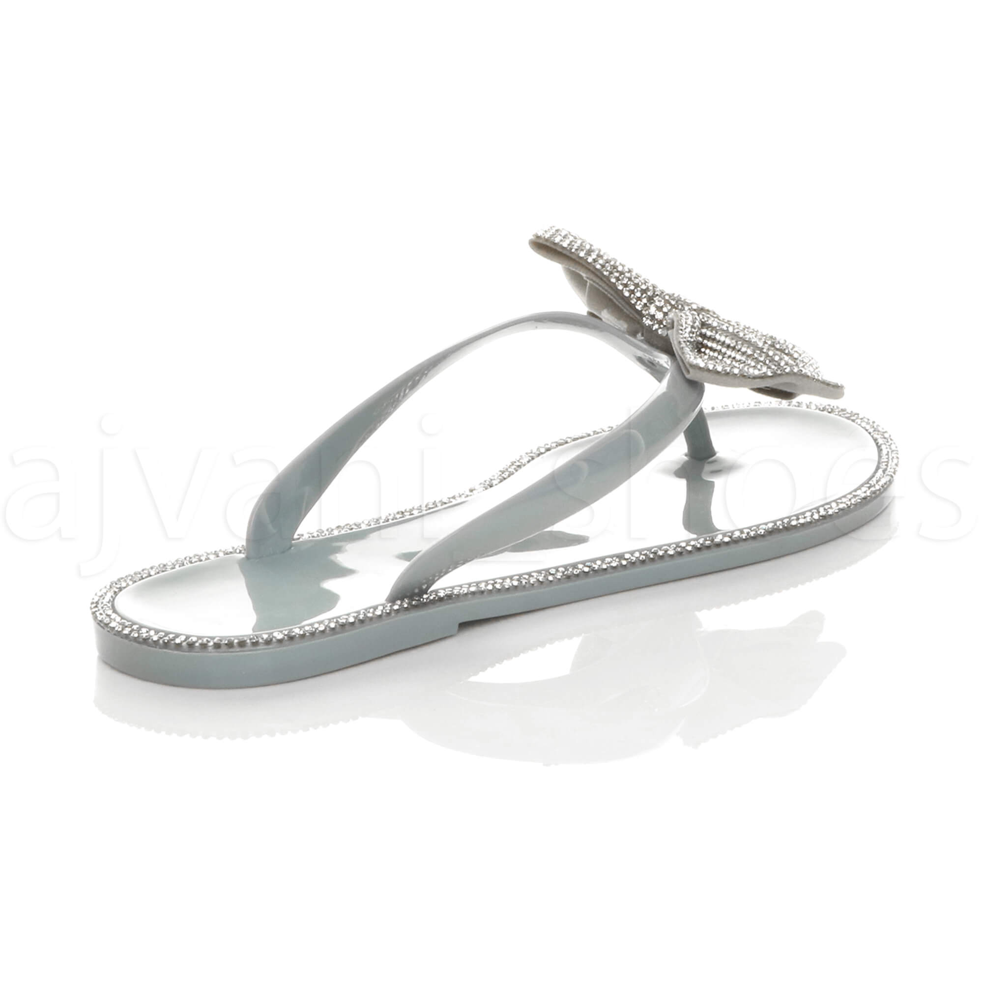 WOMENS LADIES FLAT JELLY DIAMANTE BOW SUMMER FLIP FLOPS TOE POST SANDALS SIZE | eBay