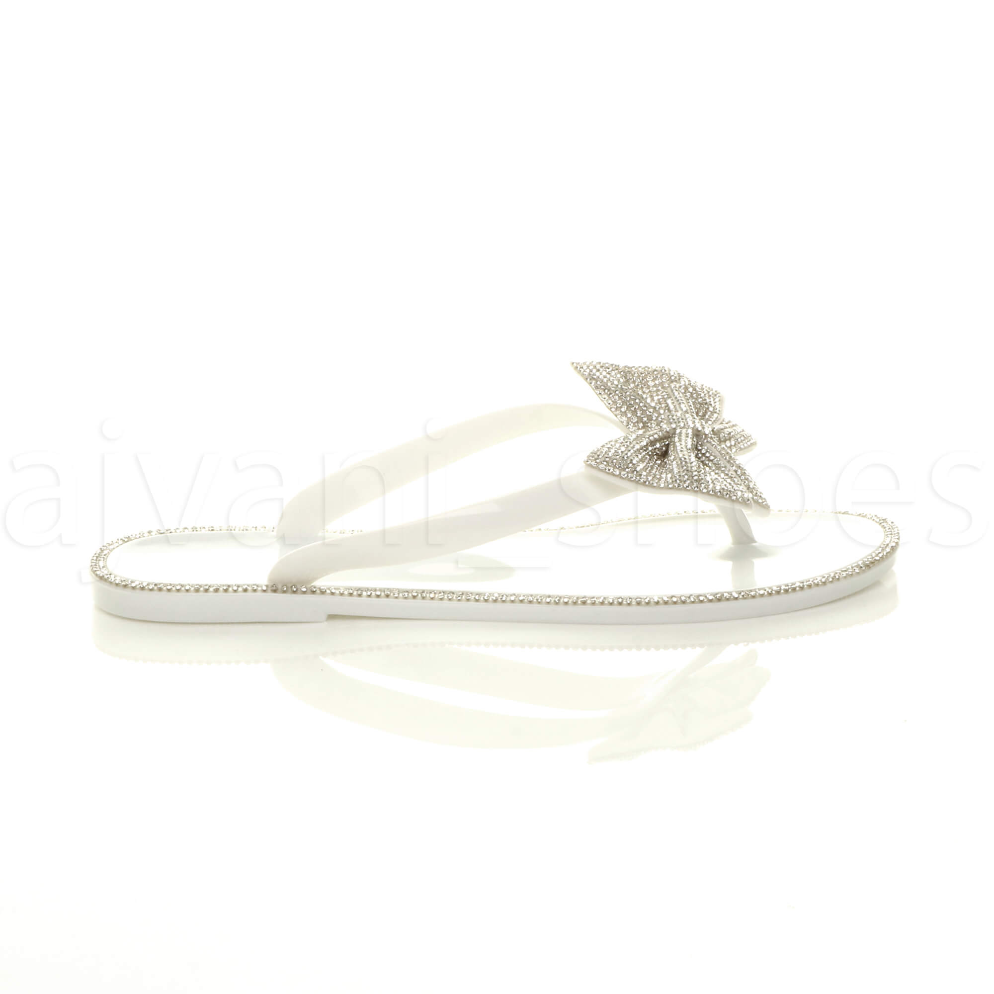 WOMENS LADIES FLAT JELLY DIAMANTE BOW SUMMER FLIP FLOPS TOE POST SANDALS SIZE | eBay