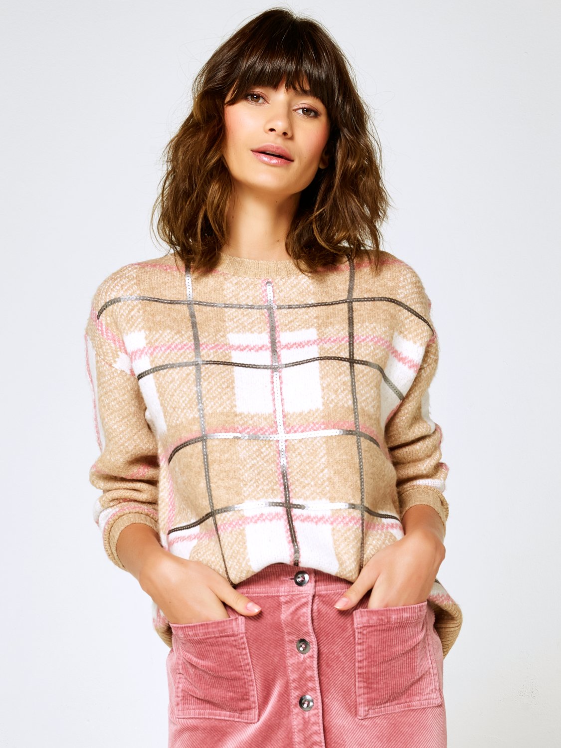 Image of Women's Ladies Check Sequin Jumper