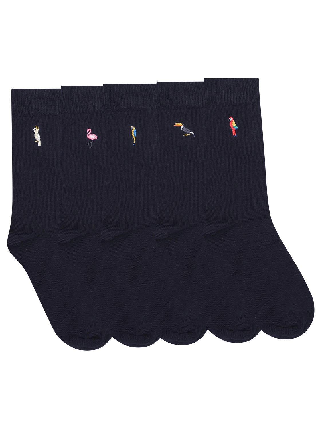 Image of Mens navy socks packof five pairs with bird embroidery - Navy