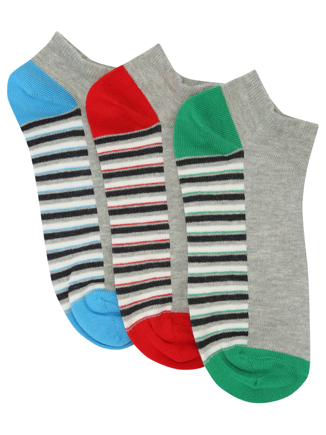 Image of Men trainer socks in grey with stripe dsoles three pair pack - Grey Marl