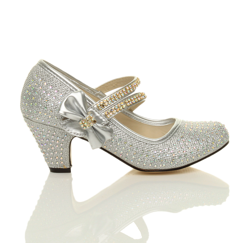 GIRLS KIDS CHILDRENS LOW HEEL STRAP BRIDESMAID PARTY FORMAL EVENING