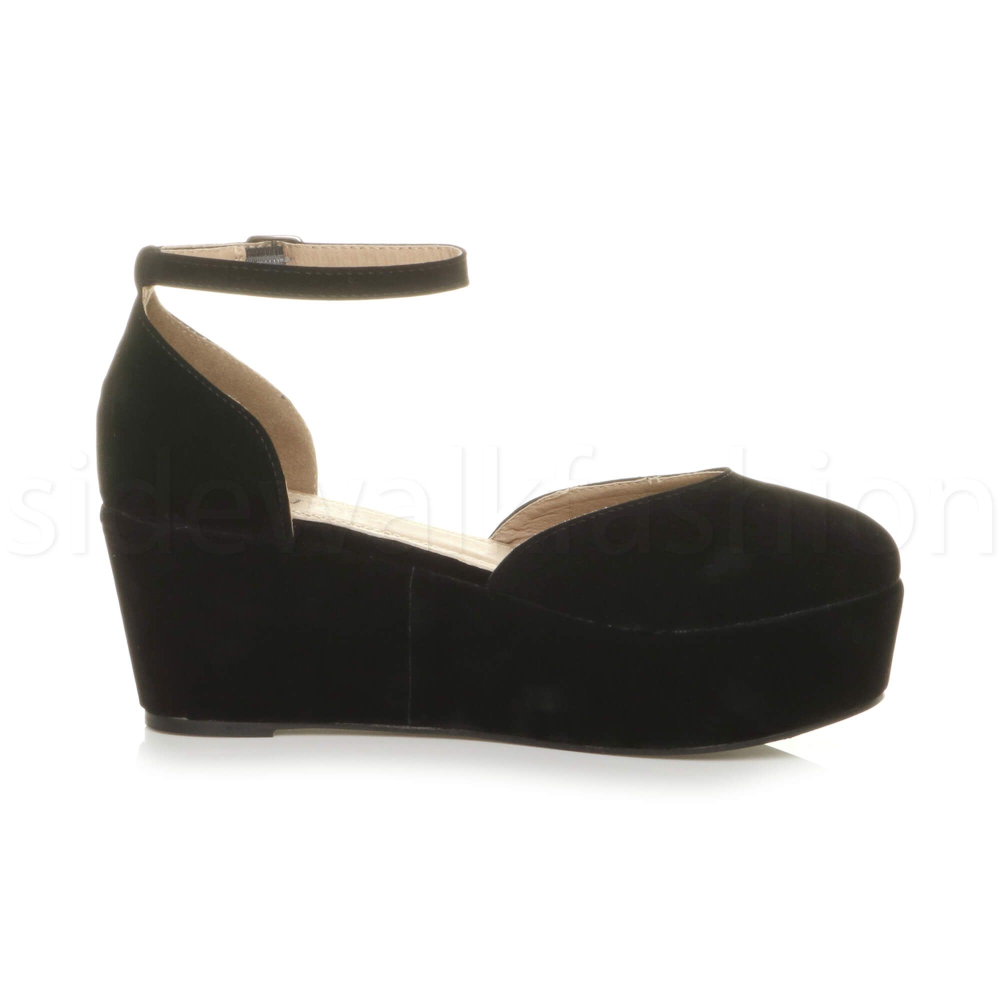 WOMENS LADIES FLATFORM mid wedge ankle strap platform court shoes