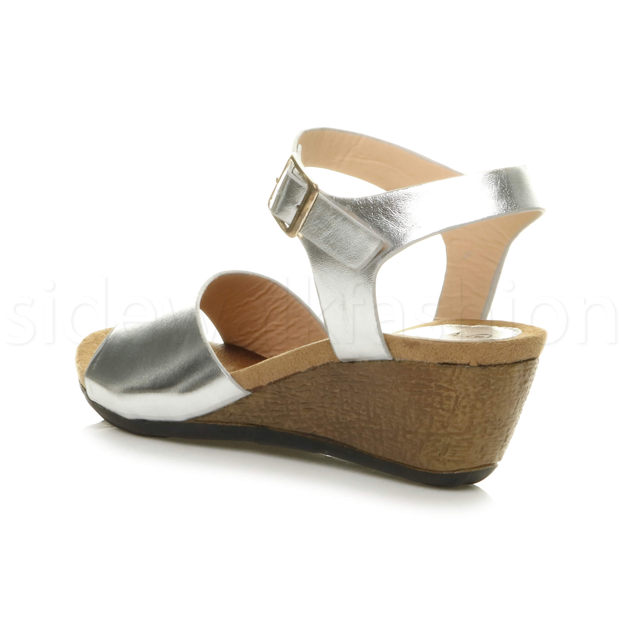 Womens ladies mid heel comfortable footbed wedge summer strap shoes