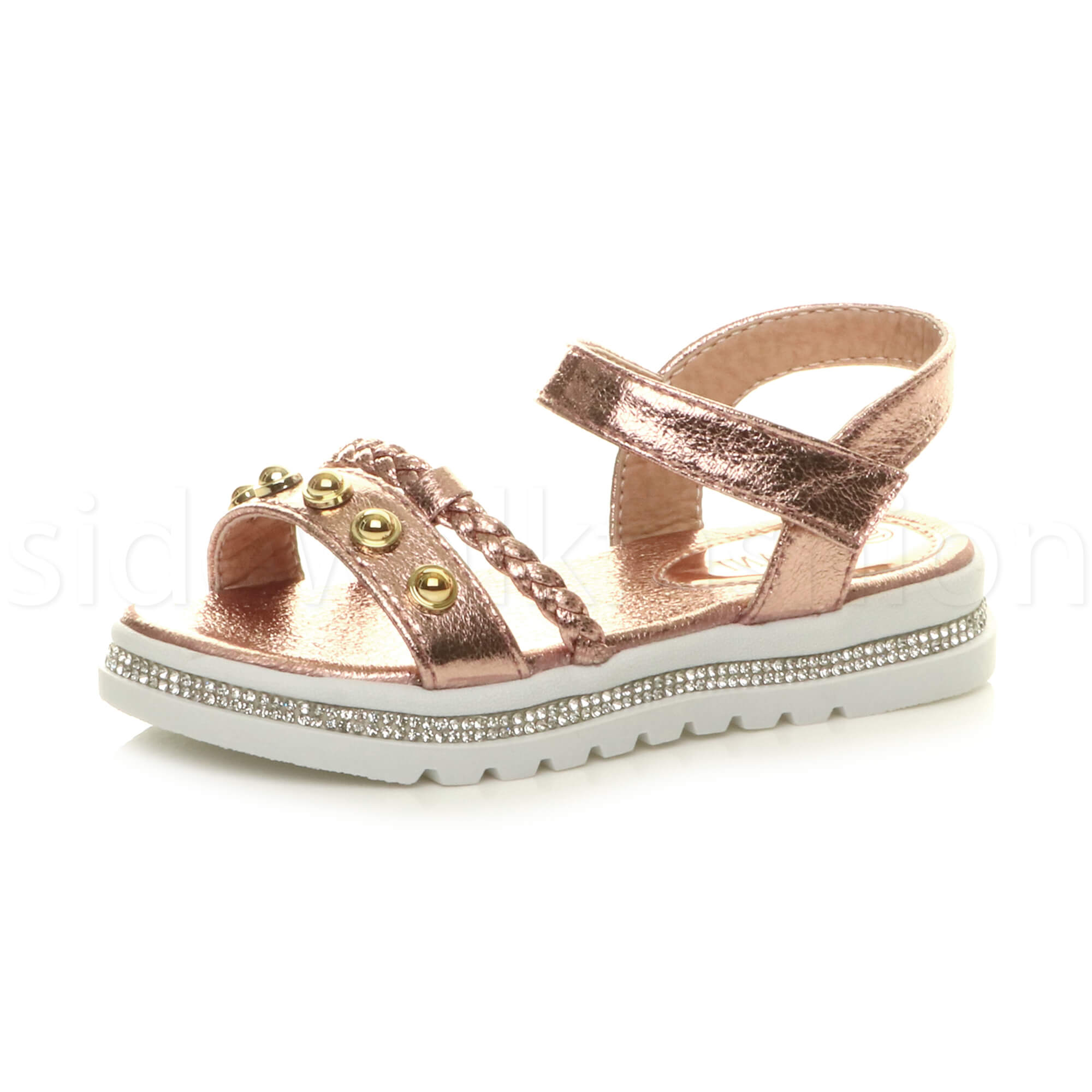 Girls kids childrens flatform diamante strappy T-bar touch close sandals size