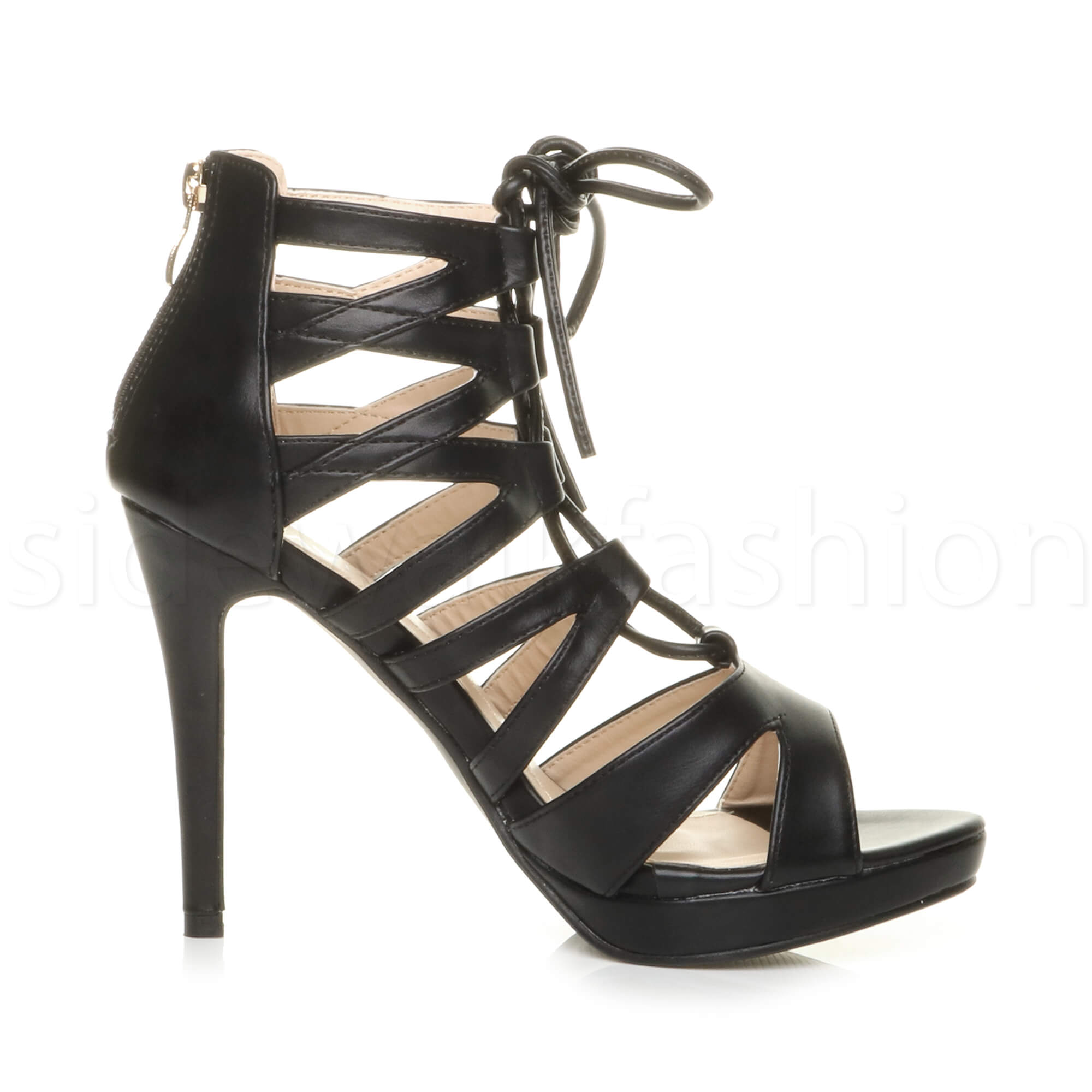 Womens ladies high heel cut out lace up gladiator ghillie sandals shoes size