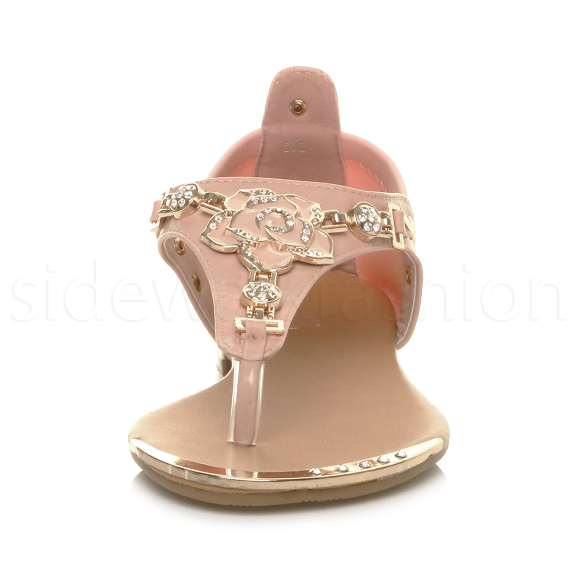 Womens ladies flat gold trim rose flower diamante t-bar sandals size 3 36 | eBay