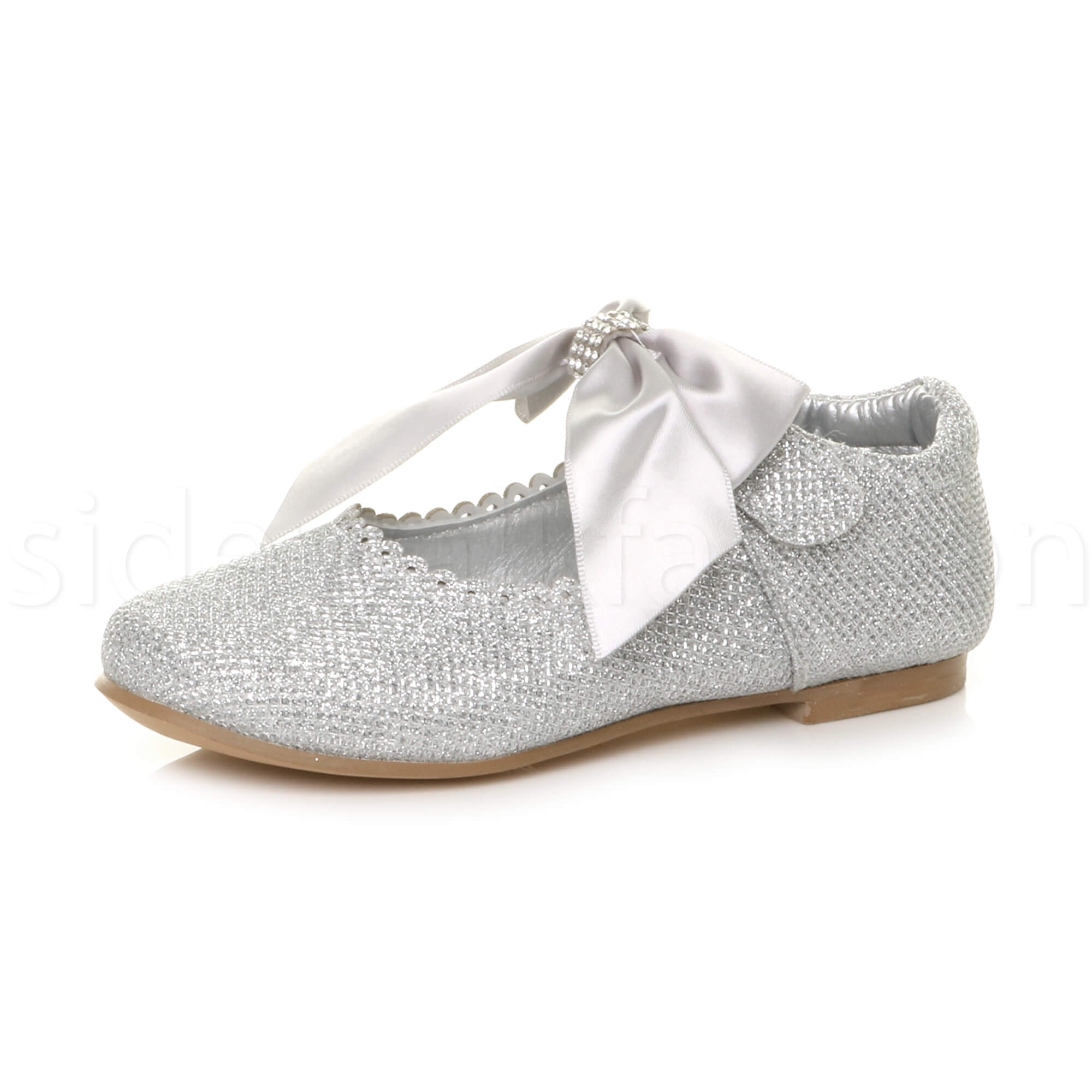 Kids childrens girls wedding party tie up ribbon bow mary jane shoes size