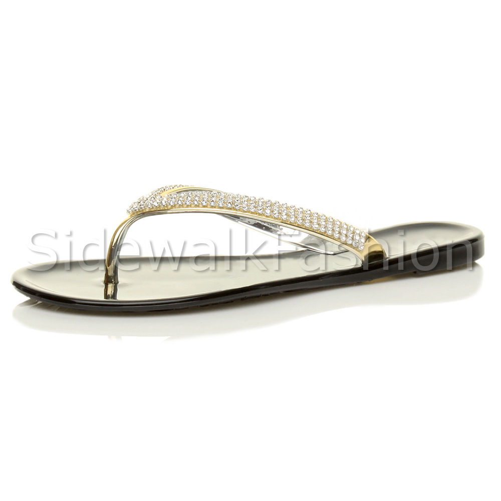 gold diamante flip flops