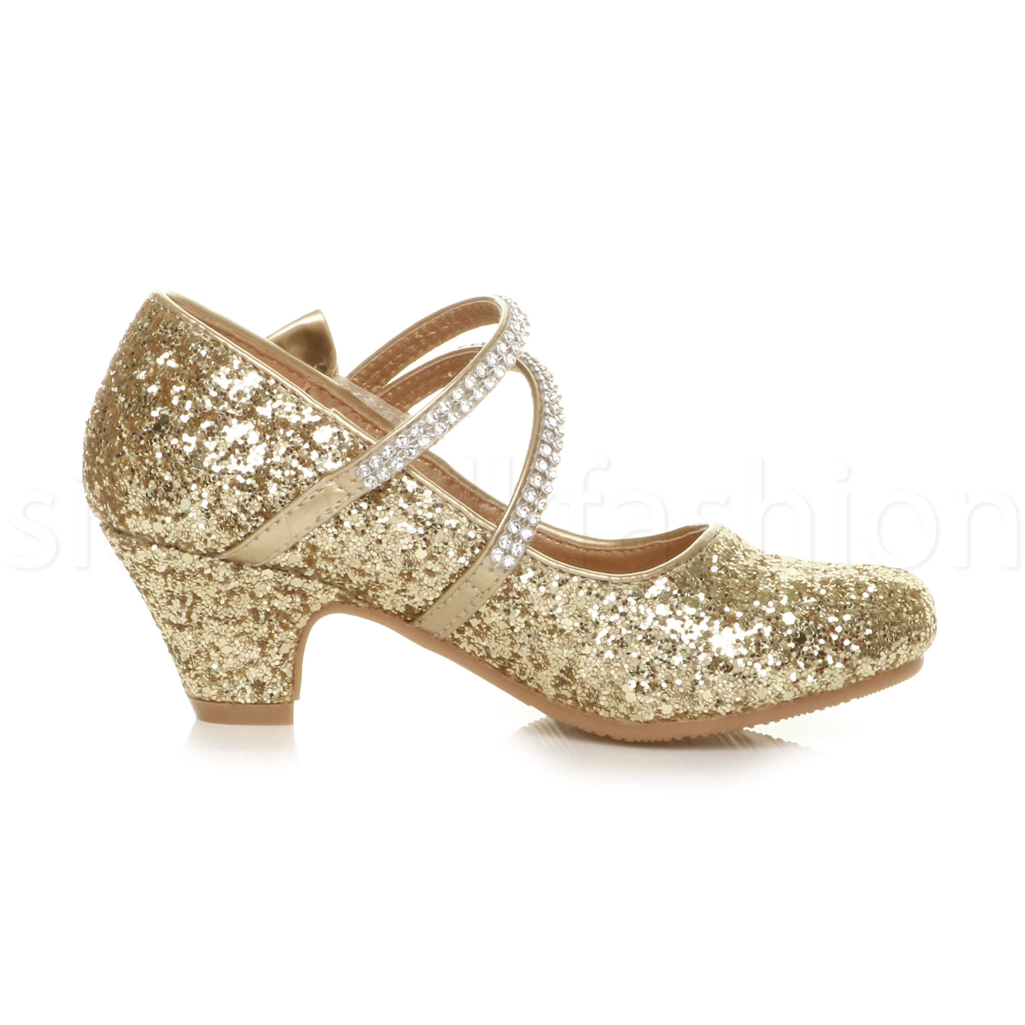 GIRLS KIDS CHILDRENS LOW HEEL PARTY WEDDING MARY JANE GLITTER SANDALS SHOES SIZE