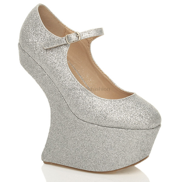 Womens ladies high heel less wedge mary jane style