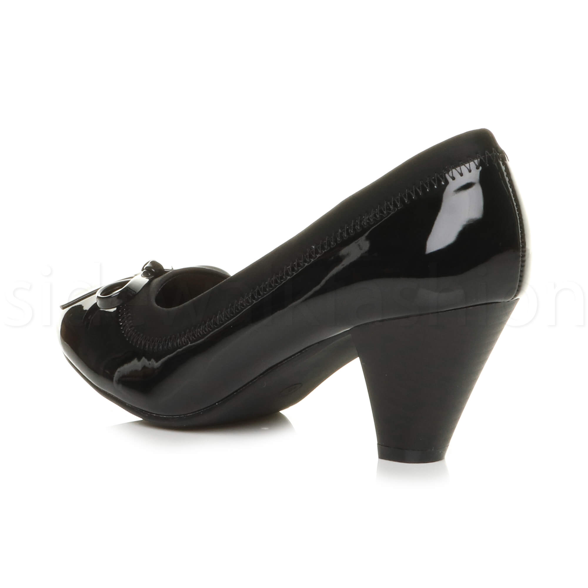 Womens ladies block low mid heel bow smart work soft