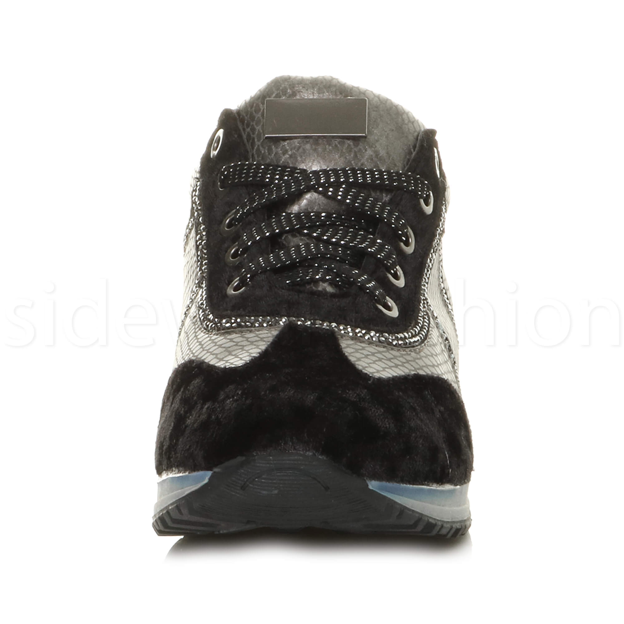 Womens ladies flat velvet diamante contrast snake lace up low top trainers size