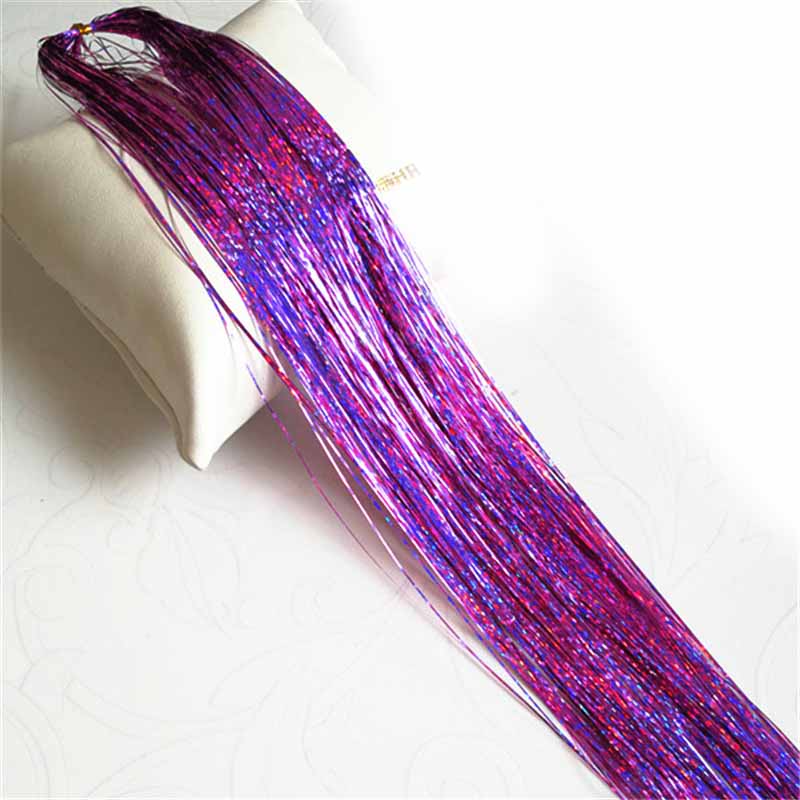 120 Strands 1M Holographic Sparkle Women Hair Glitter Tinsel Extensions