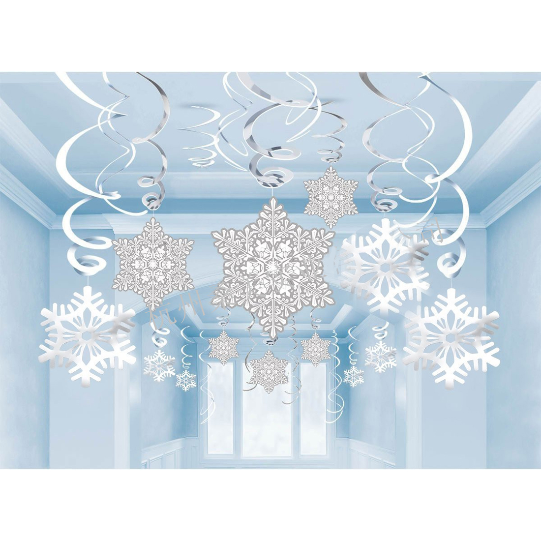 16 Frozen Snowflake Swirls Hanging Party Decorations Xmas