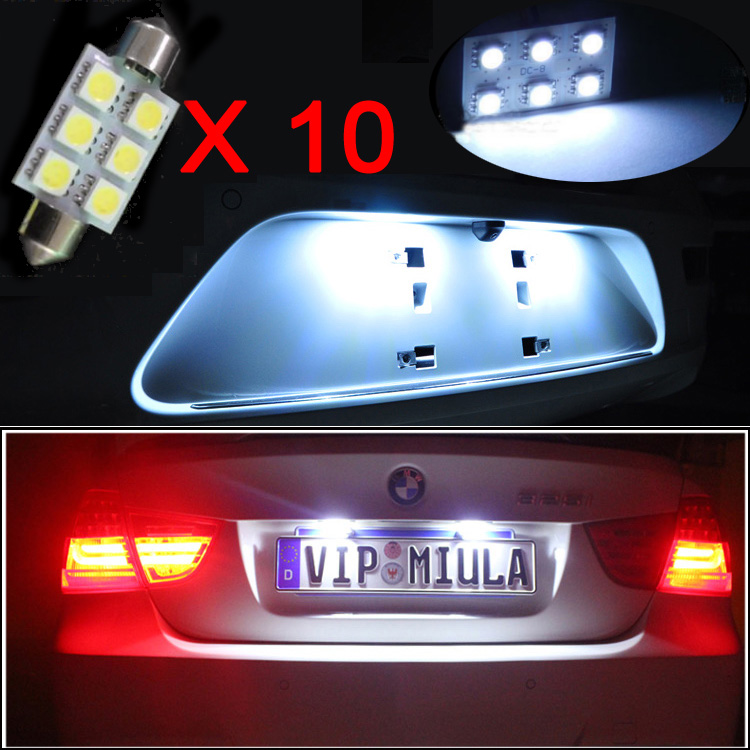 10x WHITE 239 264 38MM 39MM NUMBER PLATE INTERIOR LIGHT FESTOON BULB 6 SMD LED