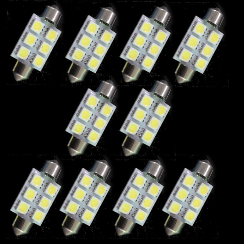 10x WHITE 239 264 38MM 39MM NUMBER PLATE INTERIOR LIGHT FESTOON BULB 6 SMD LED - Picture 2 of 4