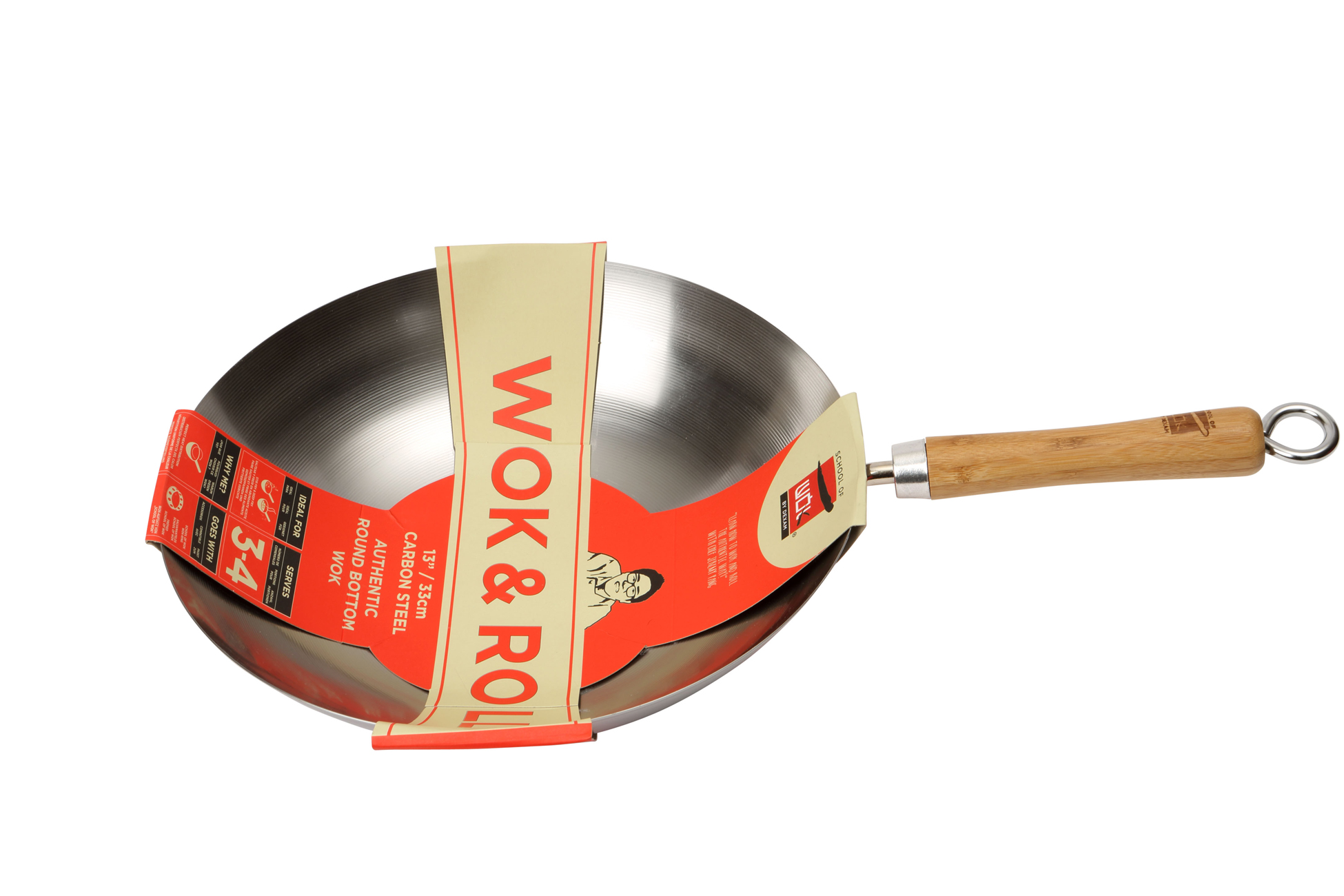School of Wok Carbon Steel Round Bottom Wok 33cm 13 Inch Chinese Stir
