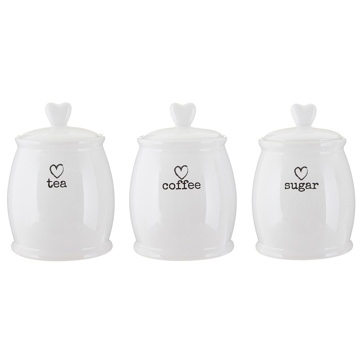 Charm Tea Coffee Sugar Canisters Set White Hearts Modern Kitchen