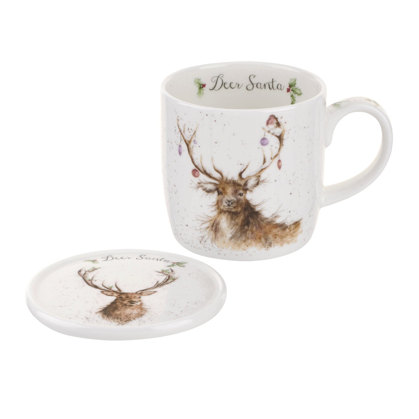 Royal Worcester Wrendale Deer Santa Mug & Coaster Set Christmas Xmas