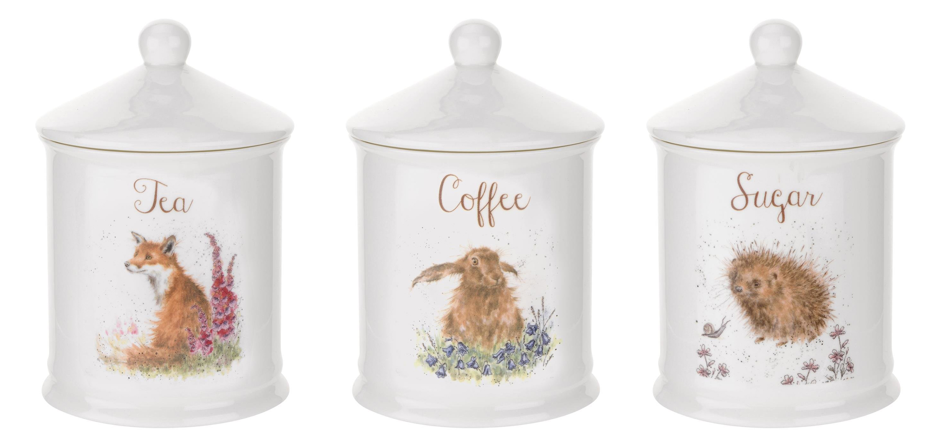 Royal Worcester Wrendale Tea Coffee & Sugar Storage Canisters Caddy