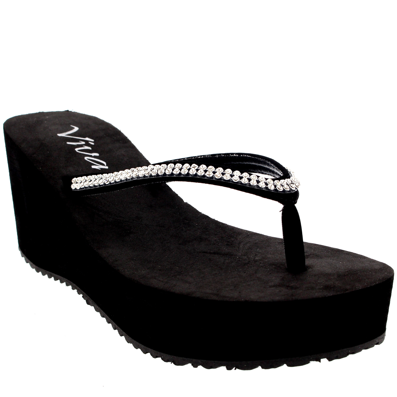 black wedge flip flops uk