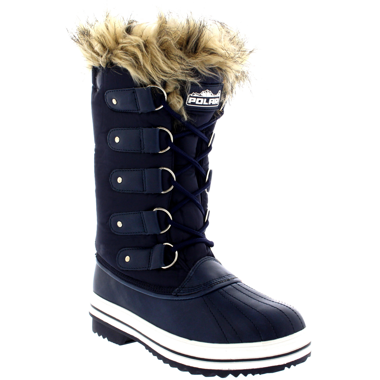 Womens Fur Cuff Lace Up Rubber Sole Tall Winter Snow Rain