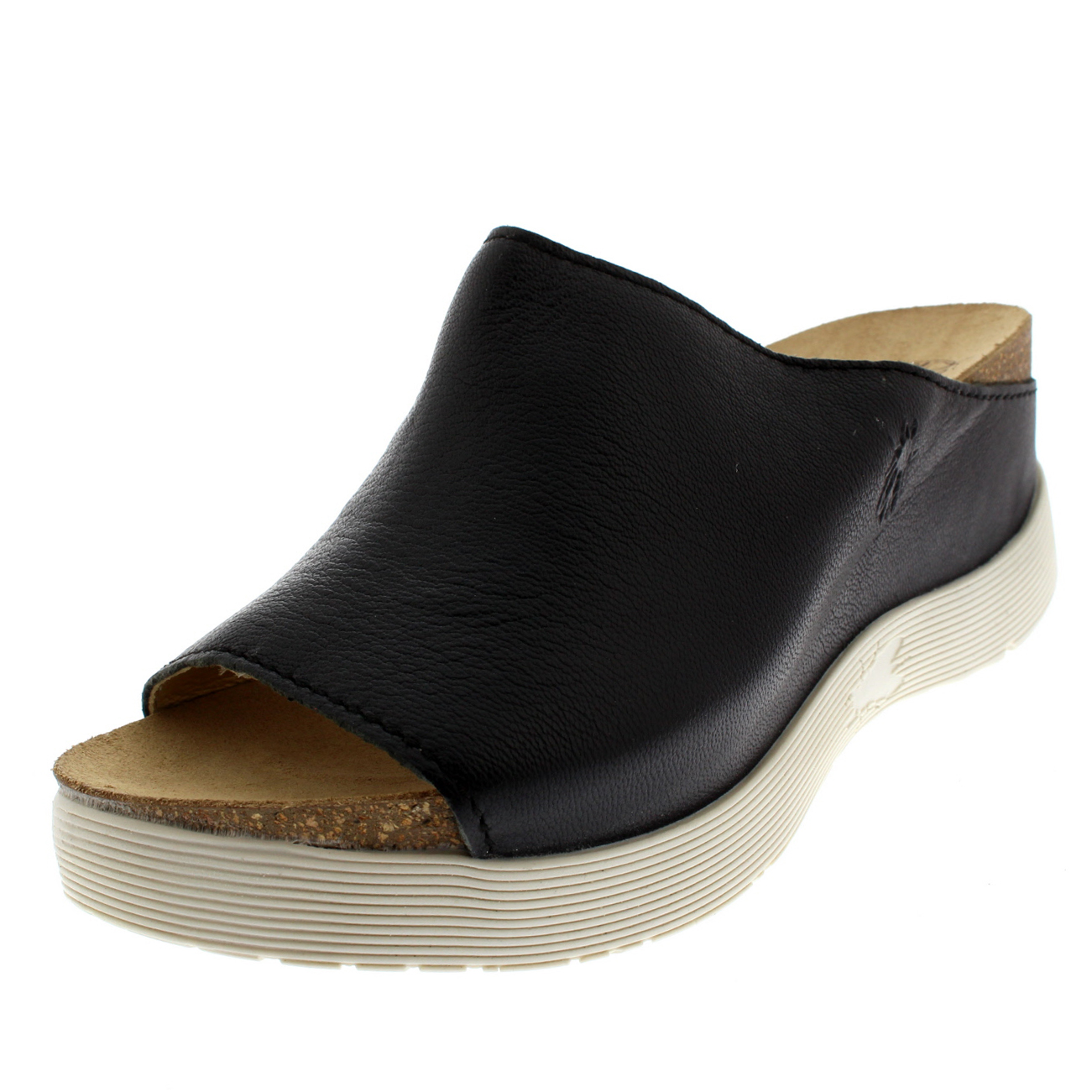 Womens Fly London Wigg Mousse Sandals Open Toe Leather Mules Wedge Heel