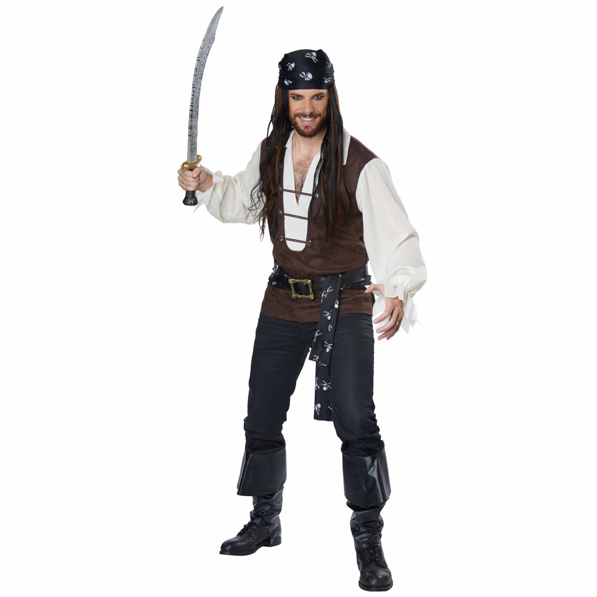 High Seas Adventurer Pirate Jack Sparrow Buccaneer Captain Mens Costume