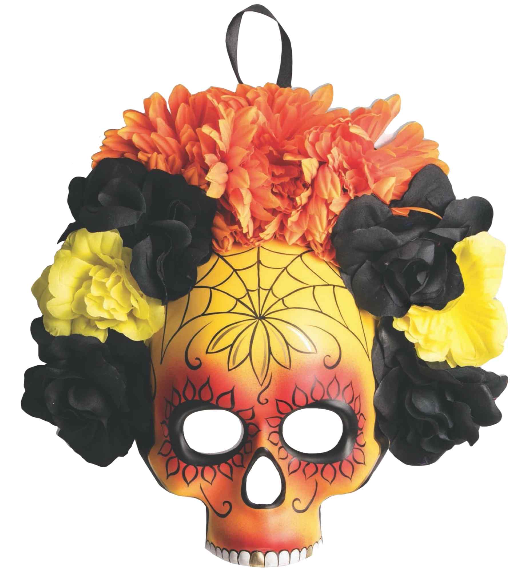 Day Of The Dead La Catrina Skull Orange Flowers Adult Womens Costume Mask