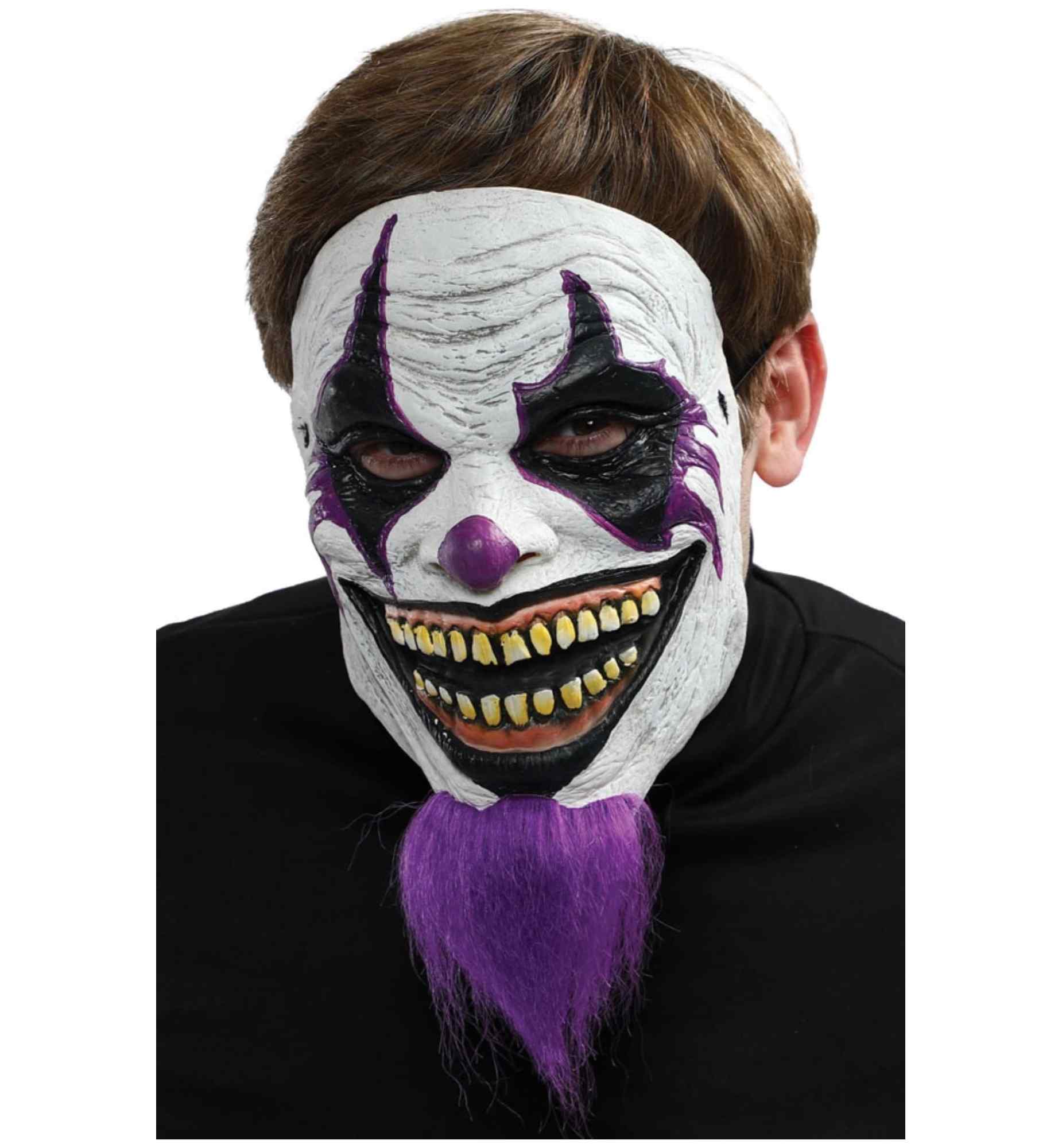 Bearded Clown Horror Joker Evil Jester Mens Costume Latex 1/2 Mask With Beard - additional image