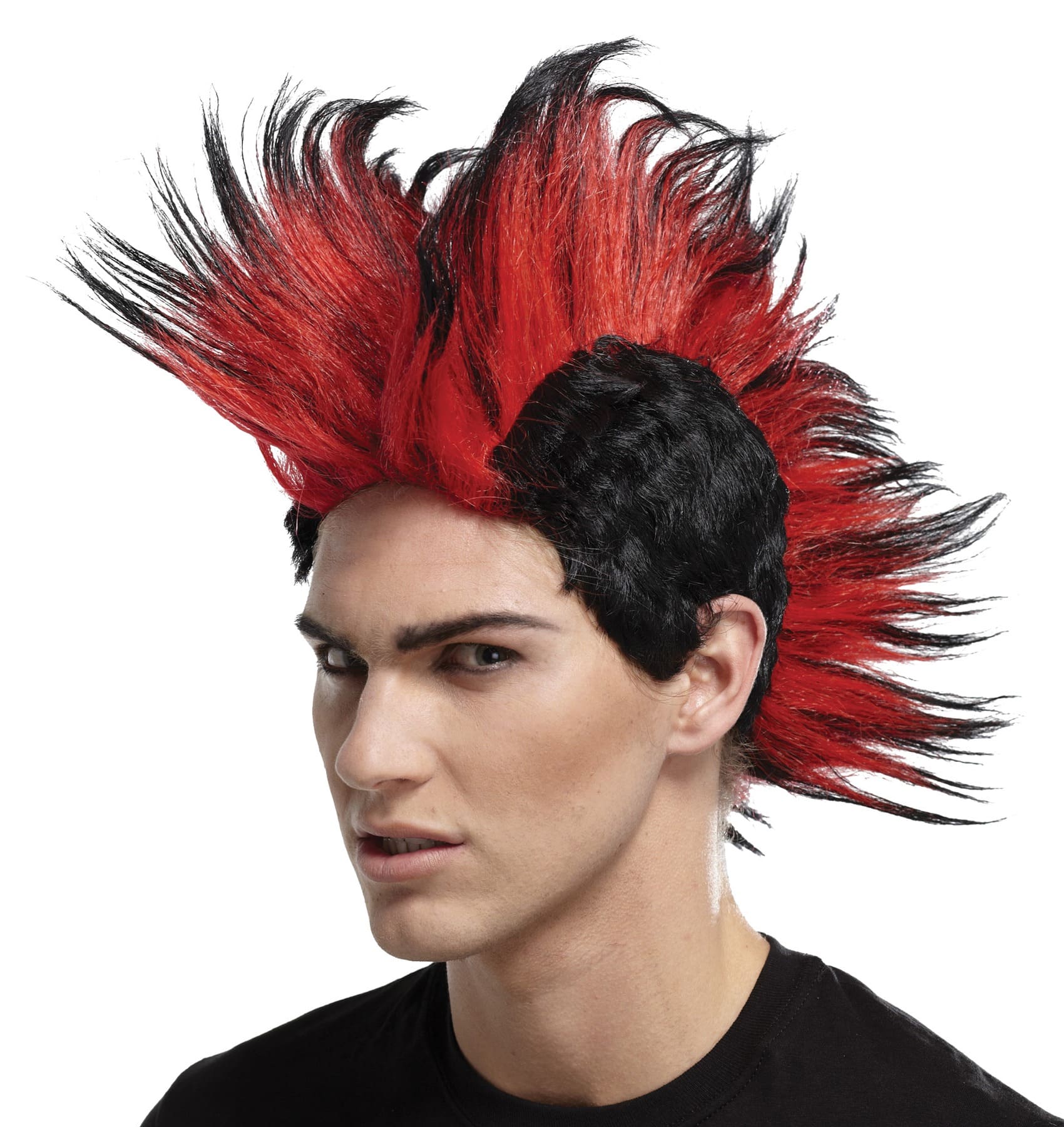 Double Mohawk Spike Black Red 1980s 70s Punk Rocker Mohican Mens