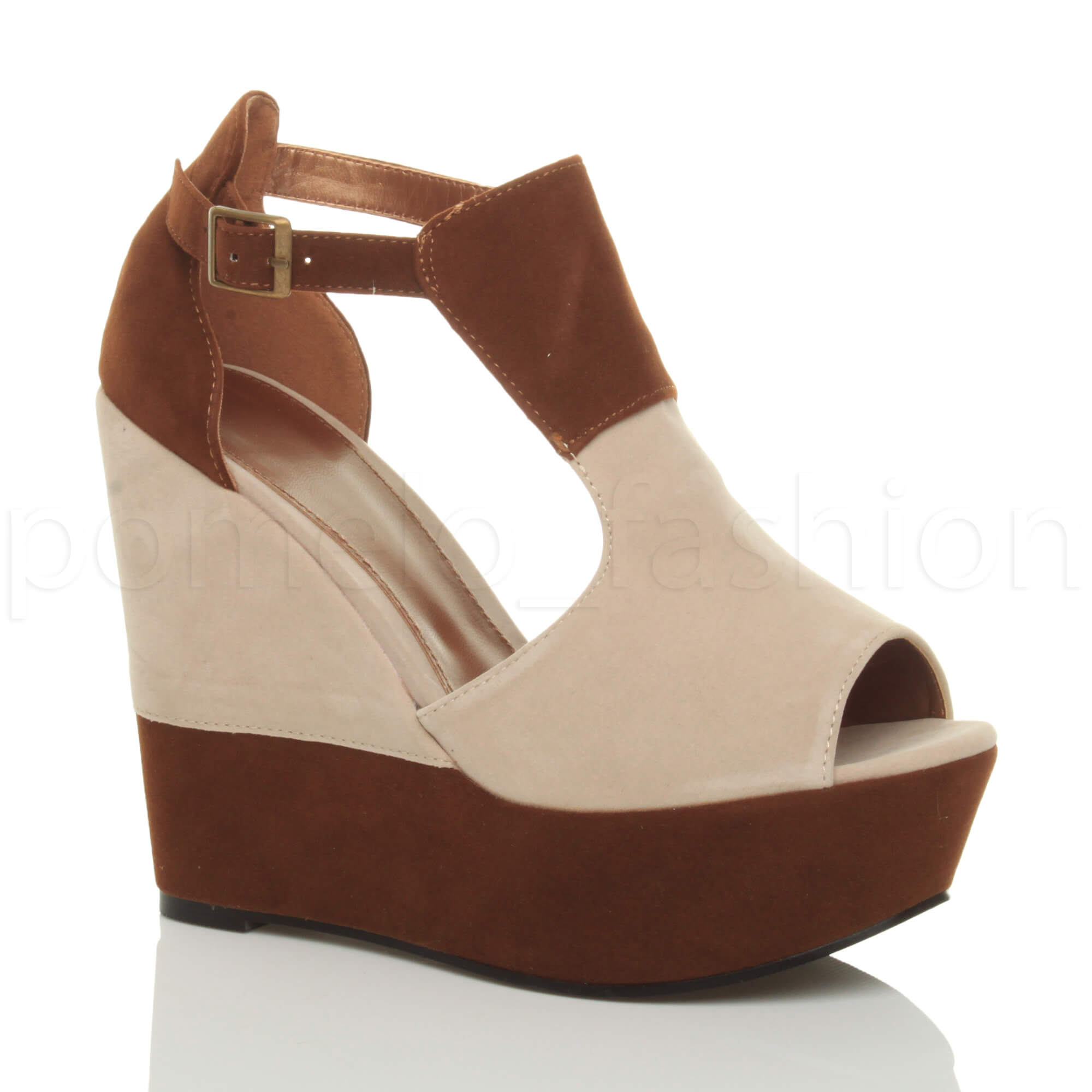 LADIES FUCHSIA T-BAR 5/" PLATFORM WEDGE STRAPPY SANDAL WITH OPEN TOE SIZES 3-7