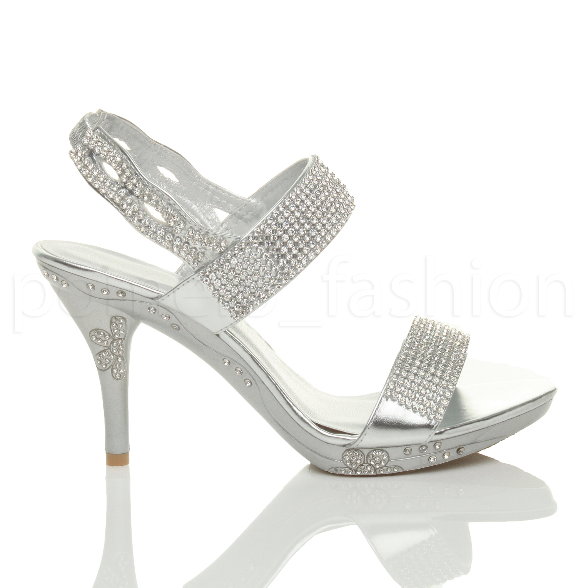 WOMENS LADIES HIGH HEEL DIAMANTE PROM PLATFORM WEDDING EVENING SANDALS SIZE