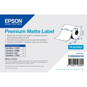 Epson Premium Matte Label Continuous Roll: 76Mm X 35M. Finish Type: Matte Print