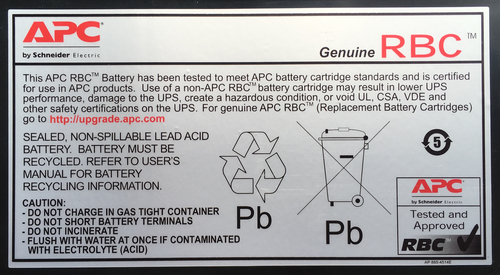 Apc Battery Replacement Cartridge RBC6 Oem. Battery Technology: Sealed Lead Acid