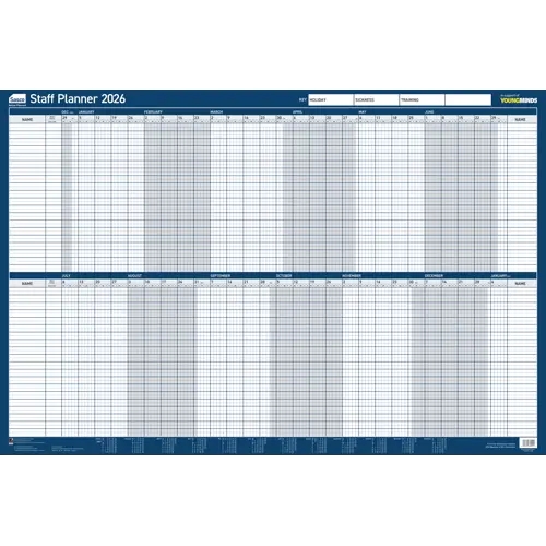 Sasco Mounted Staff Year Wall Planner 2026 Board (915 x 610mm) 2410275