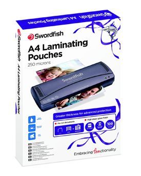 Swordfish A4 2x125 Box of 100 Ref: 48021 Micron A4 Laminating Pouches 250