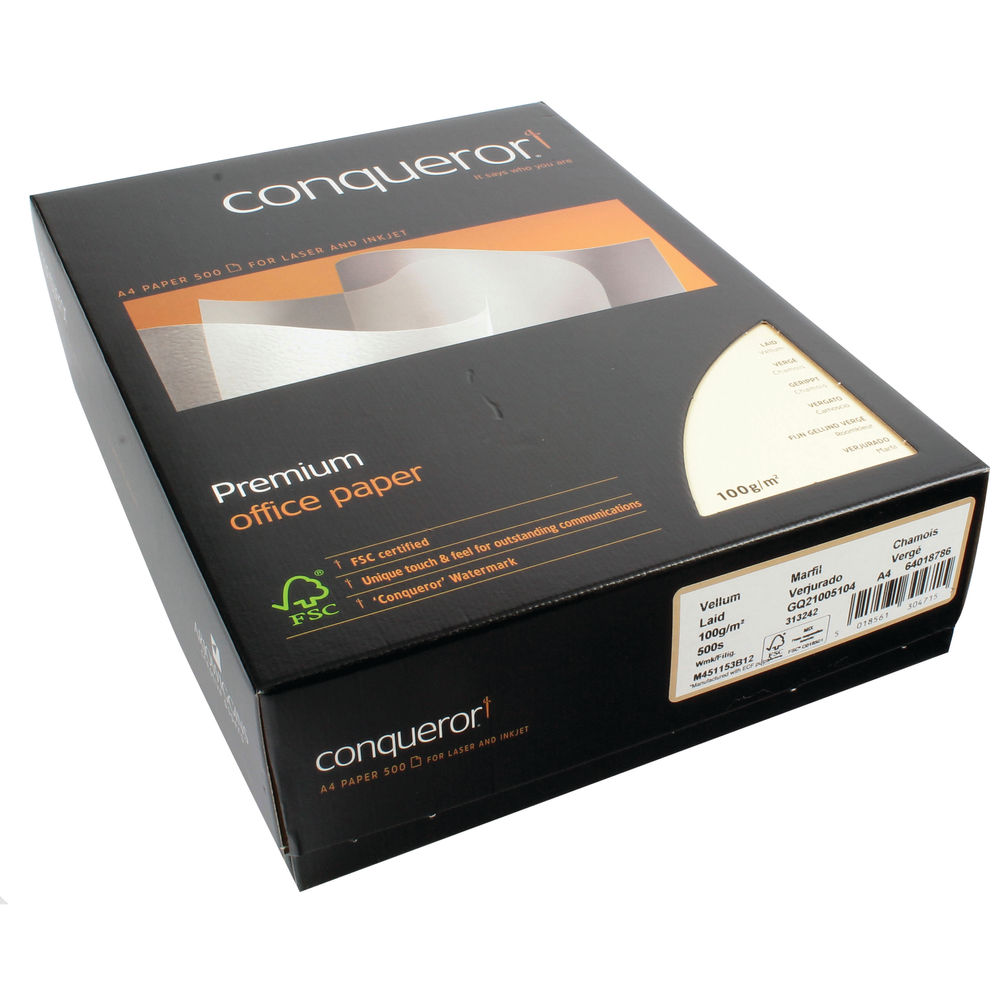 NEW! Conqueror Paper Laid Vellum A4 100gsm Ream Pack of 500 CQP0324VENW