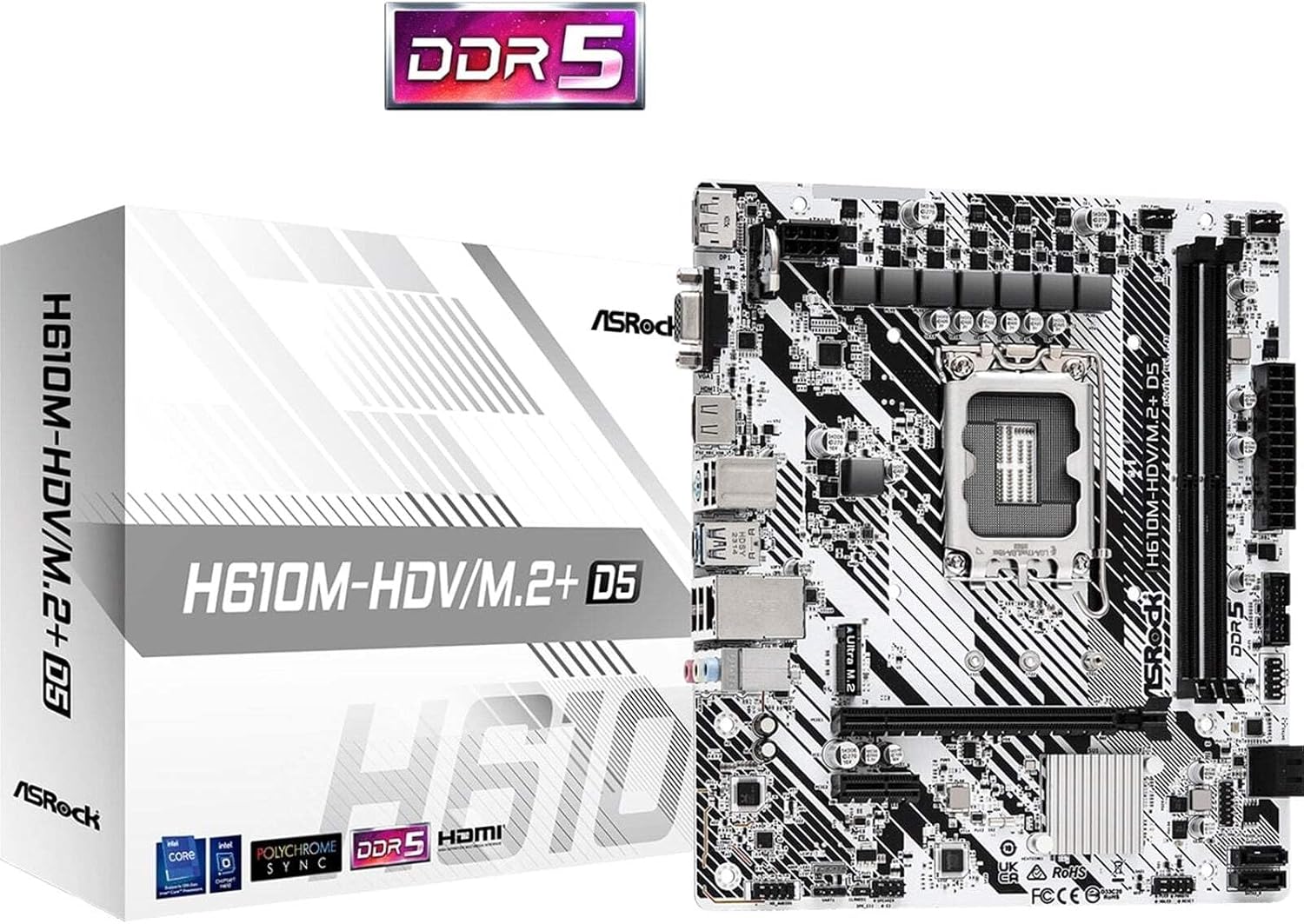 Asrock H610M-HDV/M.2+ D5 Intel H610 1700 Micro Atx 2 DDR5 Vga Hdmi Dp Pcie4 1X M