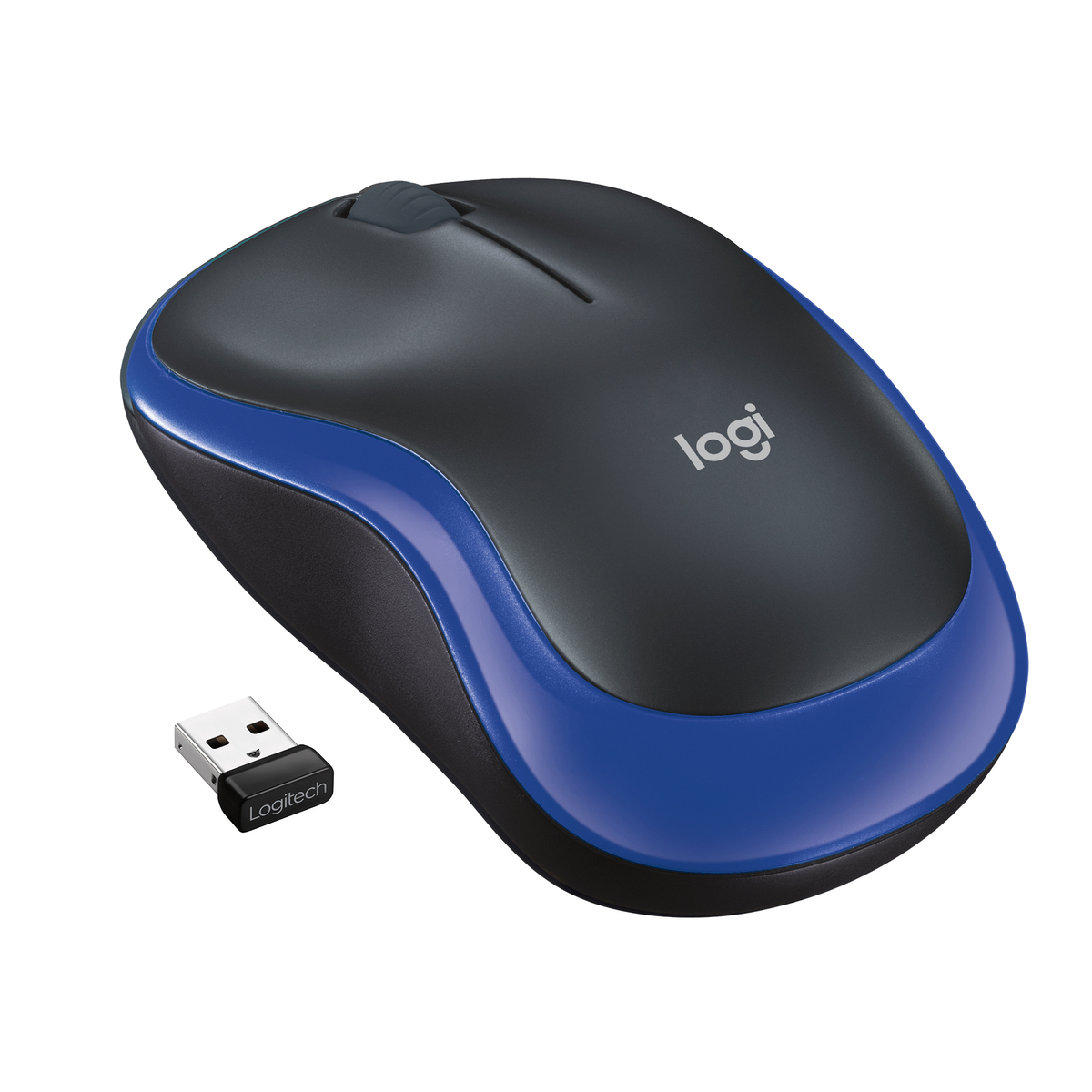 Logitech M185 1000dpi Compact 3-Button Wireless Computer Mouse Black/Blue