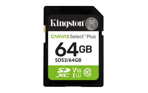 Kingston Technology 64Gb Sdxc Canvas Select Plus Gen3 100Mb/S C10 Uhs-I U1 V10.