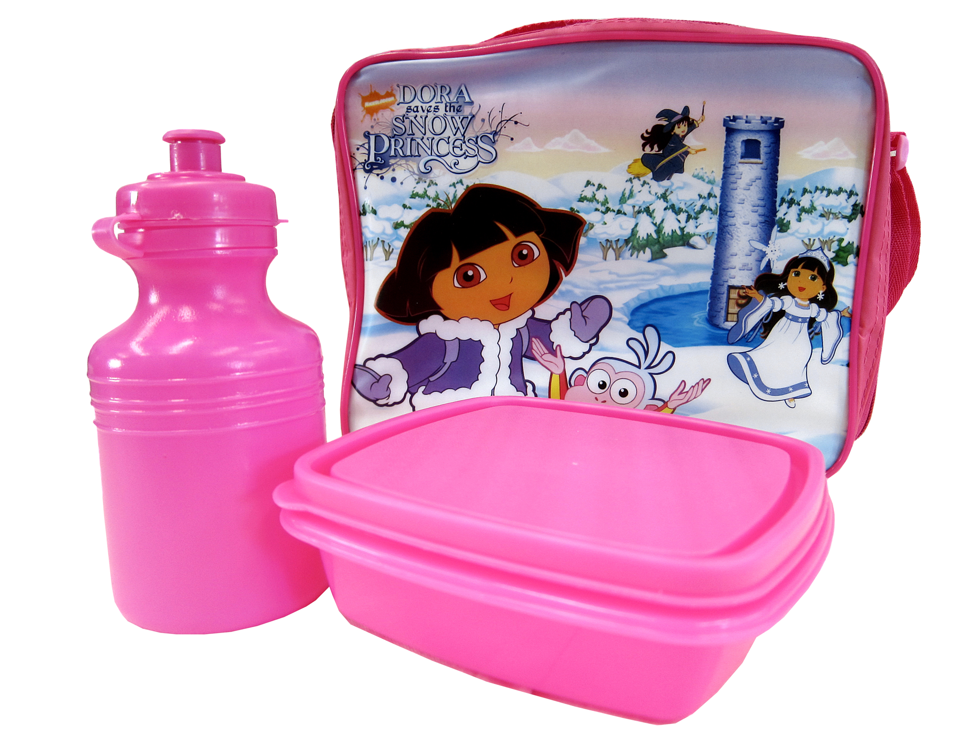 Dora The Explorer Pink School Girls Lunchbox Lunch Box Bag Bottle 3 Pce