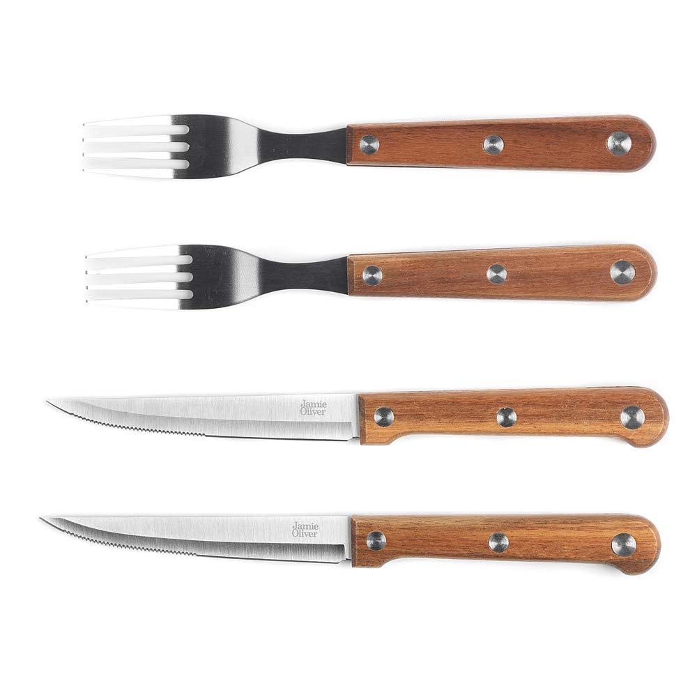 Jamie Oliver Steak Cutlery Set of 4 Stainless Steel & Acacia Wood