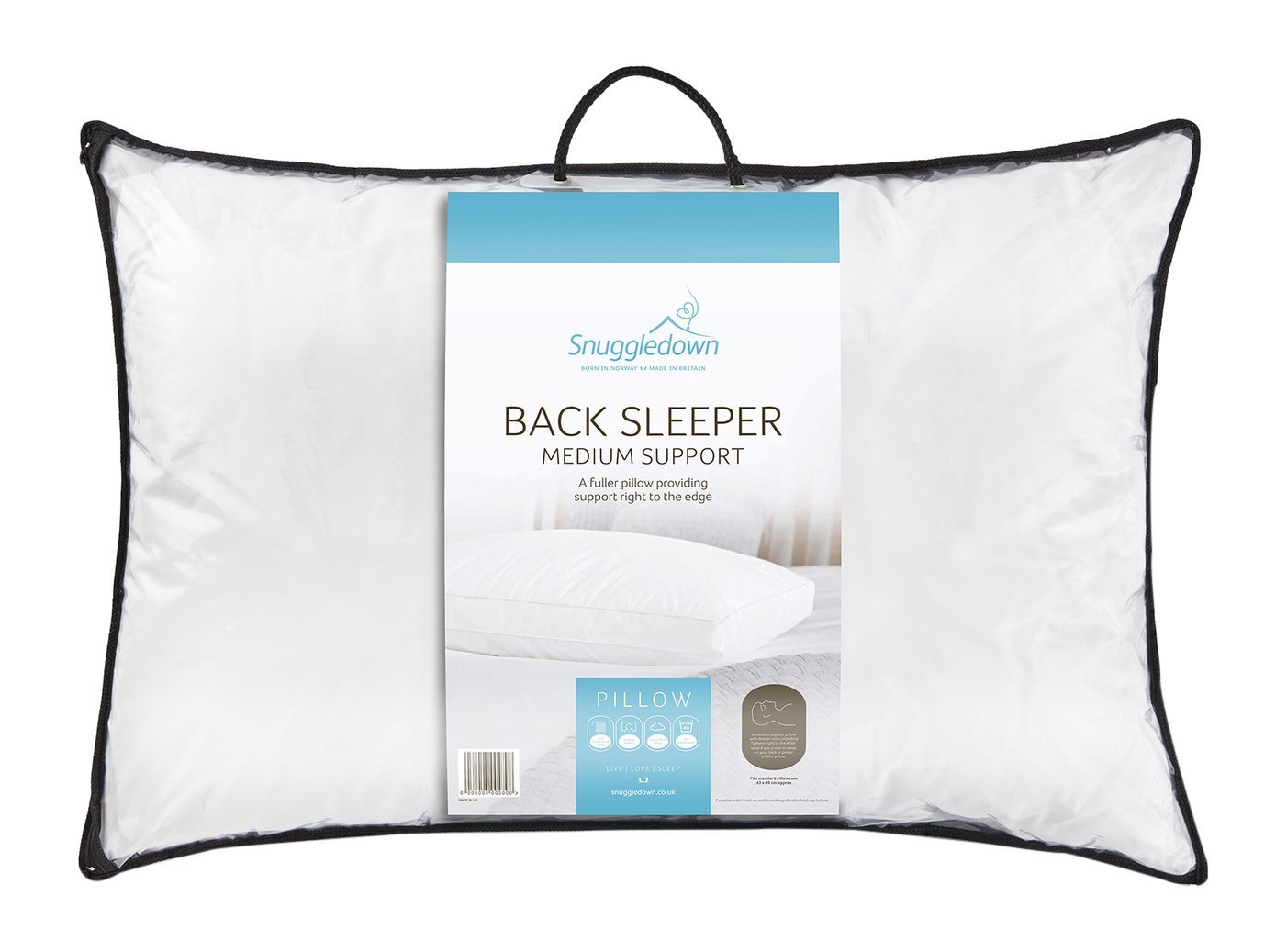 Snuggledown Back Sleeper Pillow Medium Support NonAllergenic with