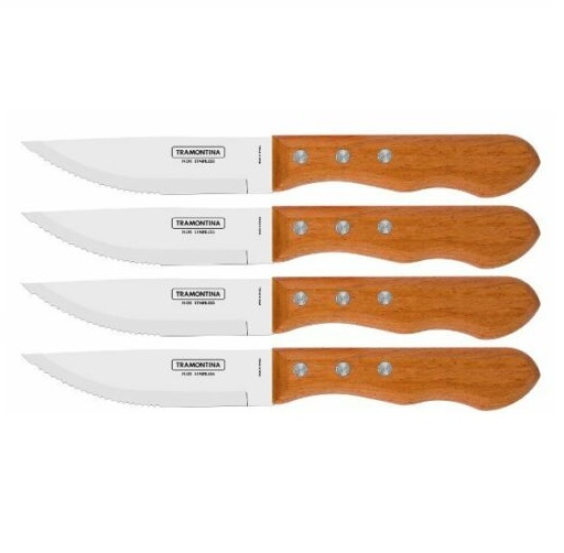 Tramontina Jumbo Steak Knives Set of 4 Churrasco Wood 5 Inch Stainless