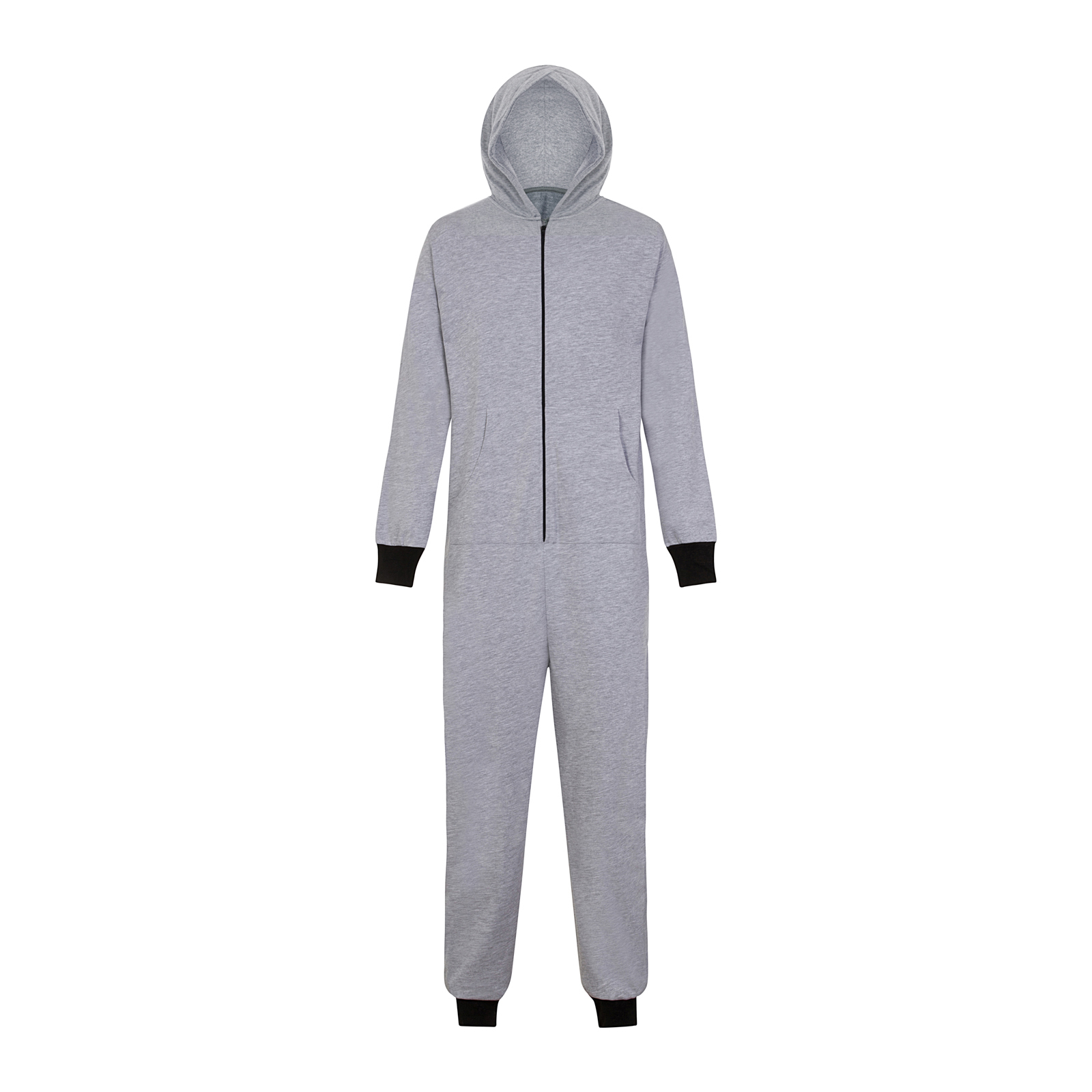 Mens Fleece Plain Loungewear Hooded All in One Piece Sleepwear Jumpsuit M L XL