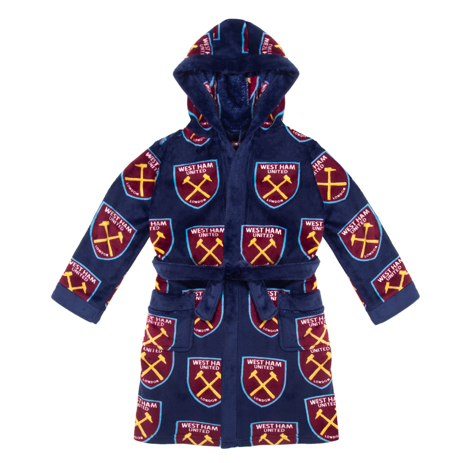 West Ham United FC Official Soccer Gift Boys Hooded Fleece Dressing Gown Robe - Picture 5 of 8