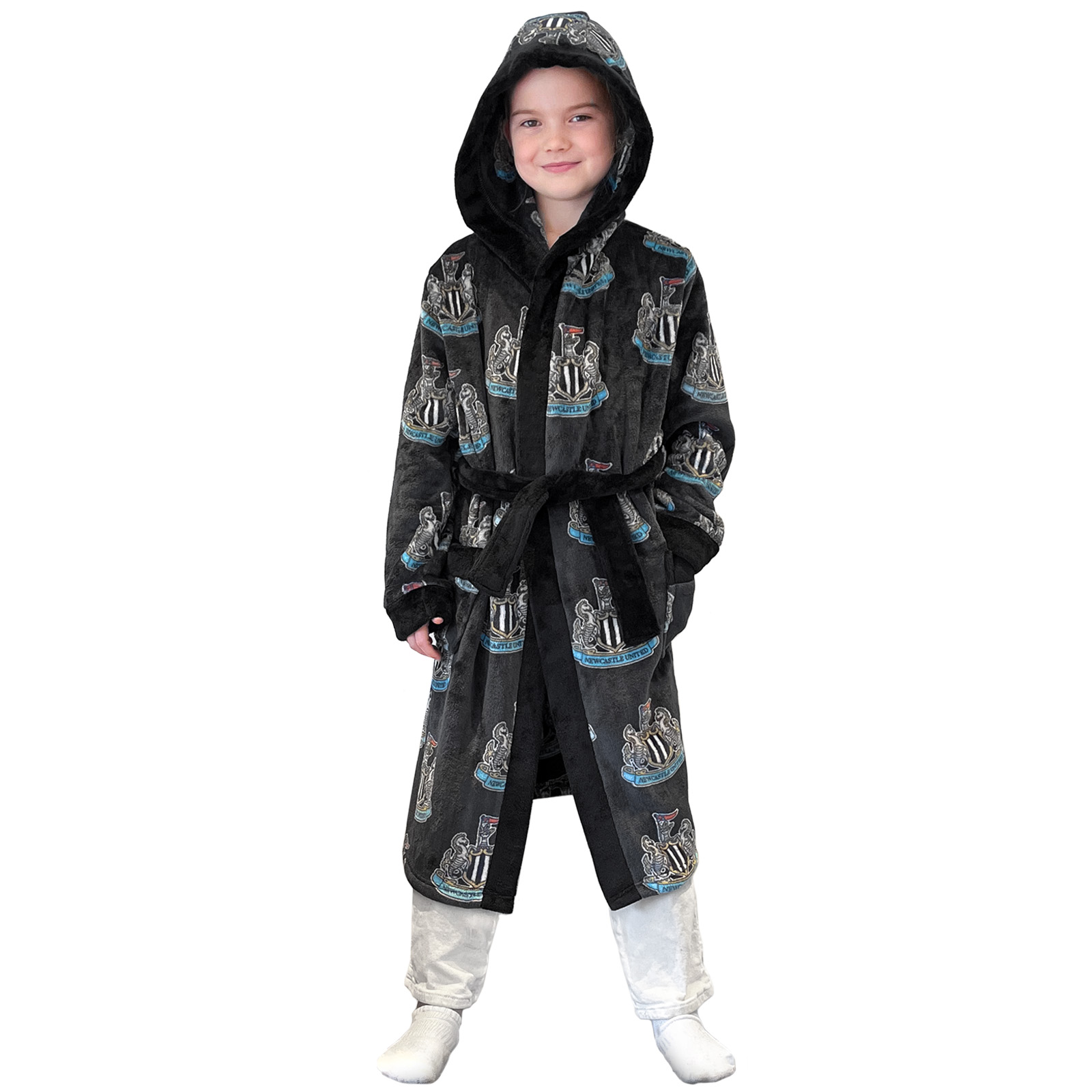 Newcastle United FC Official Soccer Gift Boys Hooded Fleece Dressing Gown Robe - Picture 9 of 9